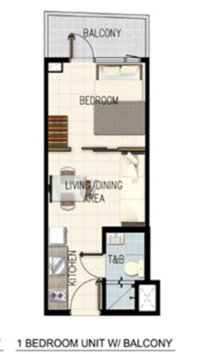 1 Bedroom unit with balcony at Gem Residences