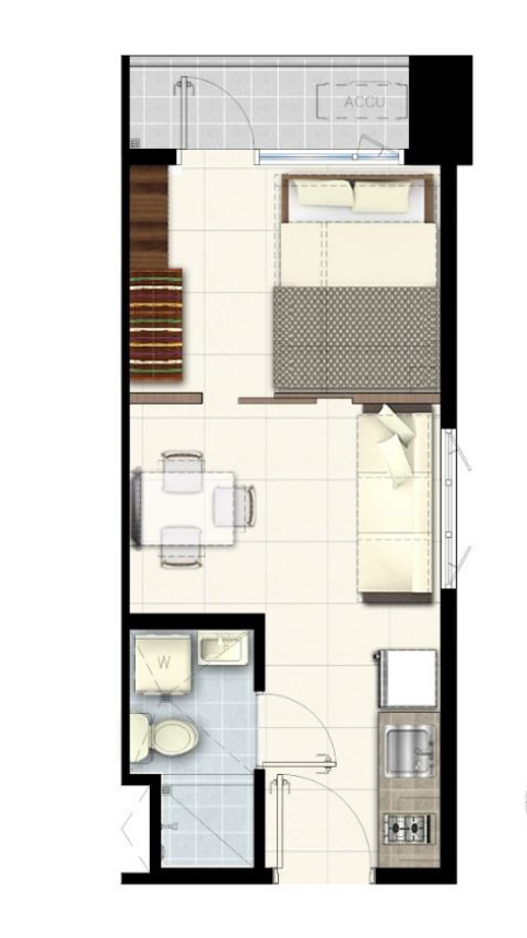 1 Bedroom end unit with balcony at South 2 Residences